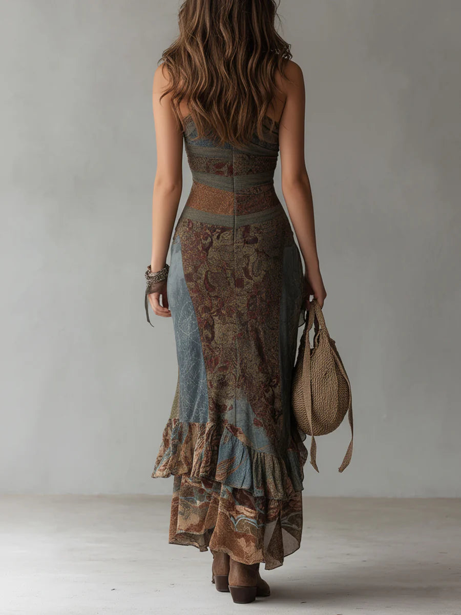 Arielle | Robe Maxi Asymétrique Imprimée Ethnique