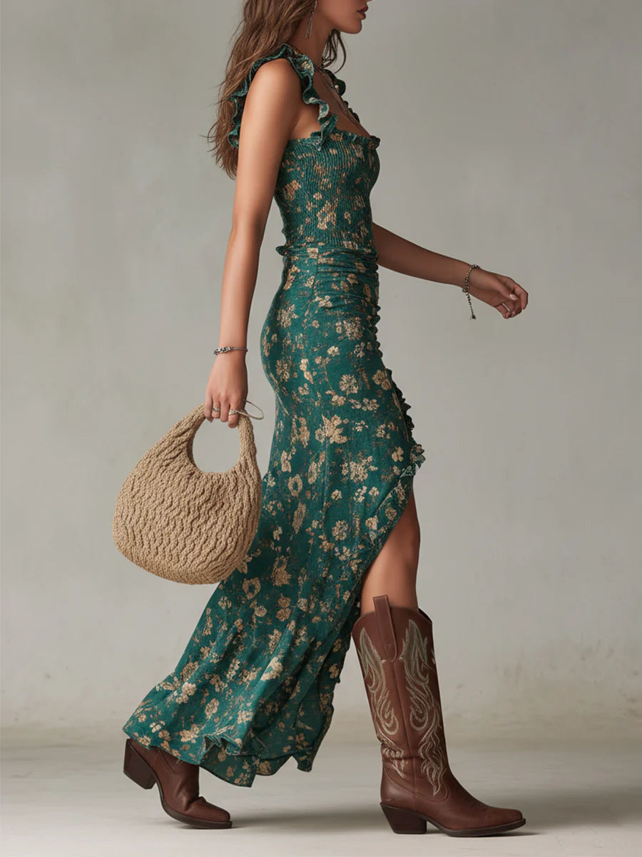 Florence | Robe Maxi Bohème Imprimée Verte