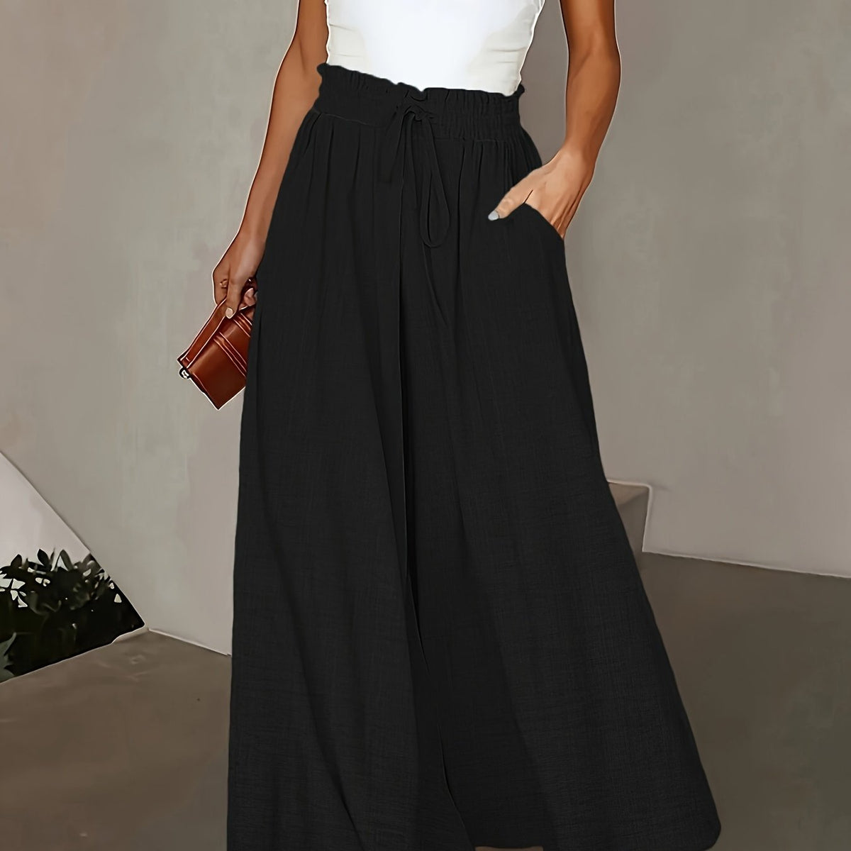 Brigitte | Pantalon Large Fluide à Taille Ajustable