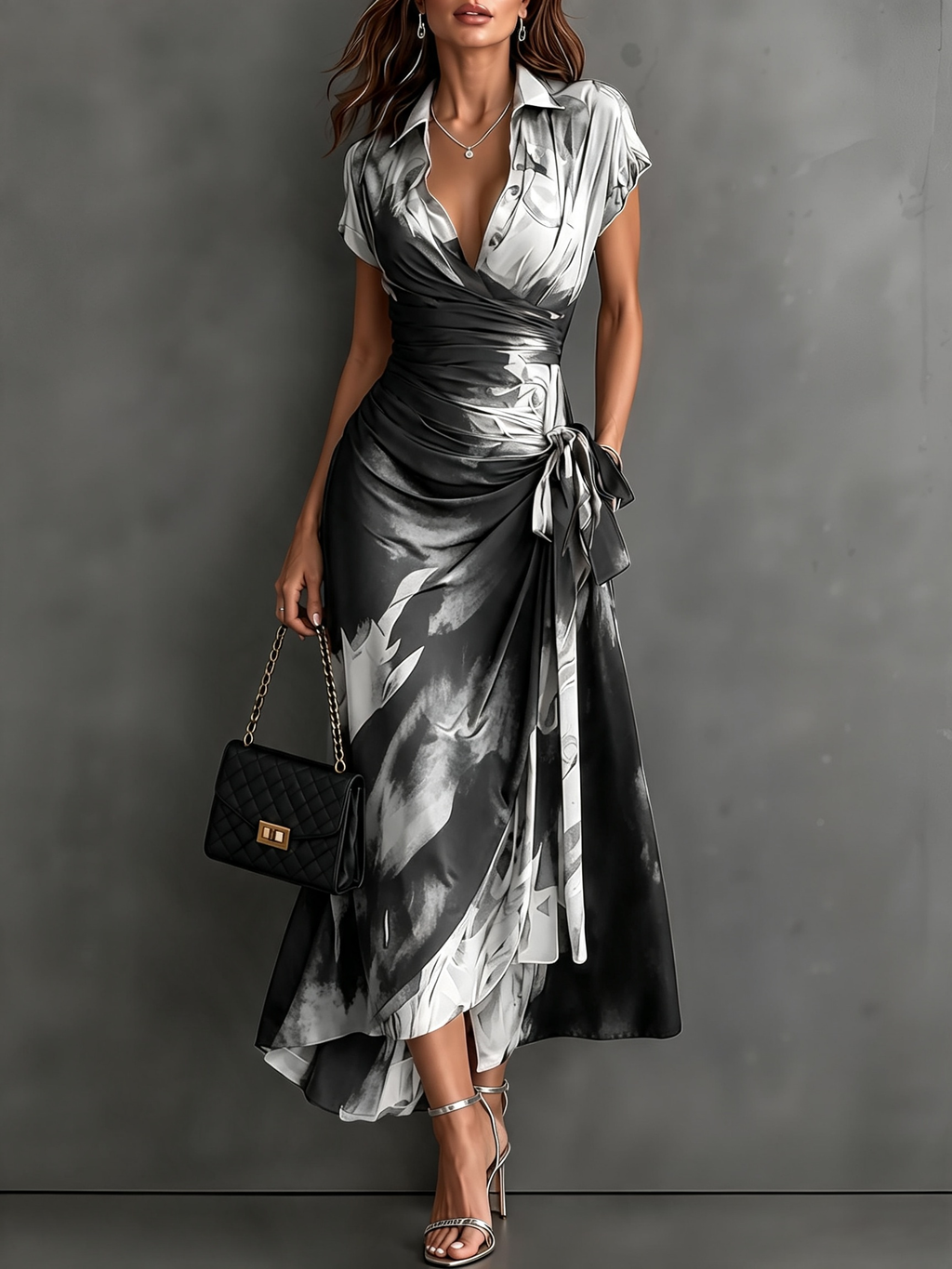 Victorine | Robe Portefeuille Imprimée Rouge et Noir