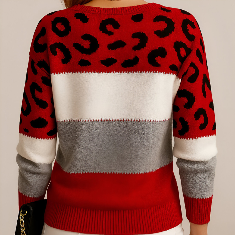 Ninon | Pull Bicolore à Col Léopard