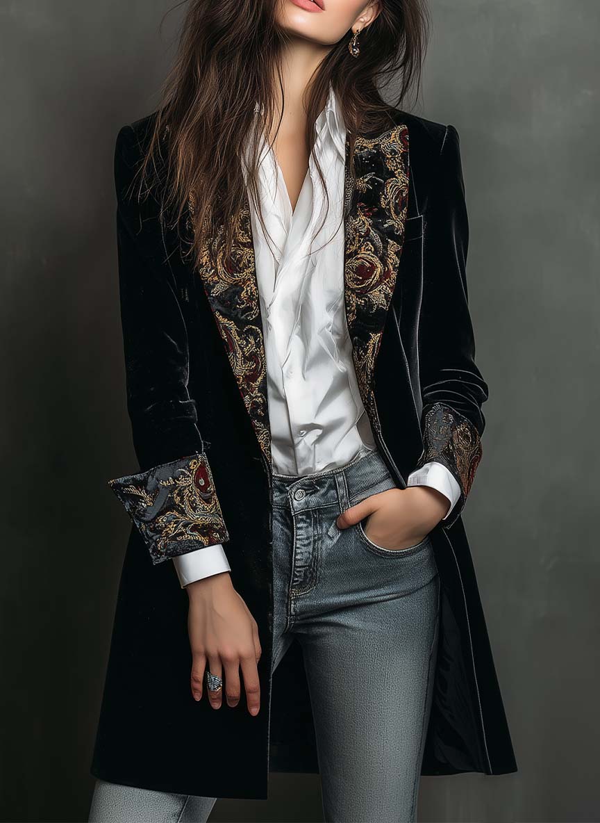 ROMANE | Blazer noir cintré baroque