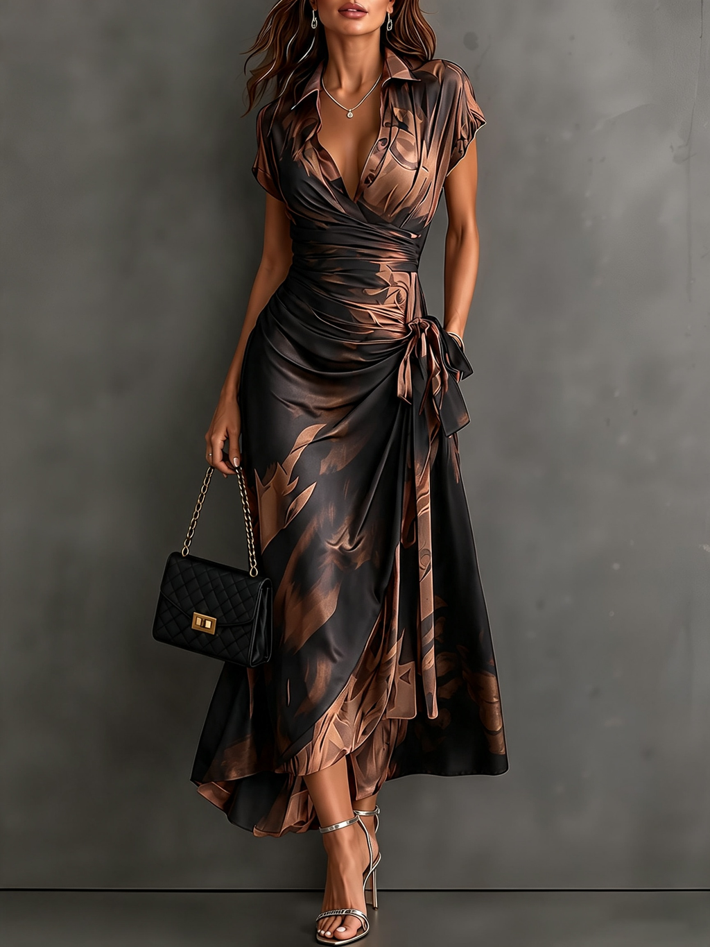 Victorine | Robe Portefeuille Imprimée Rouge et Noir