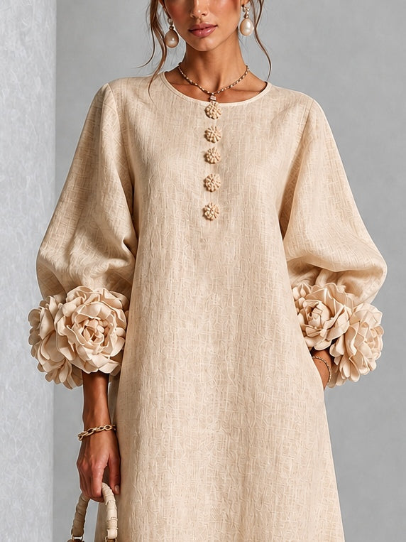 Flavie | Robe Boutonnée Fleurie Beige