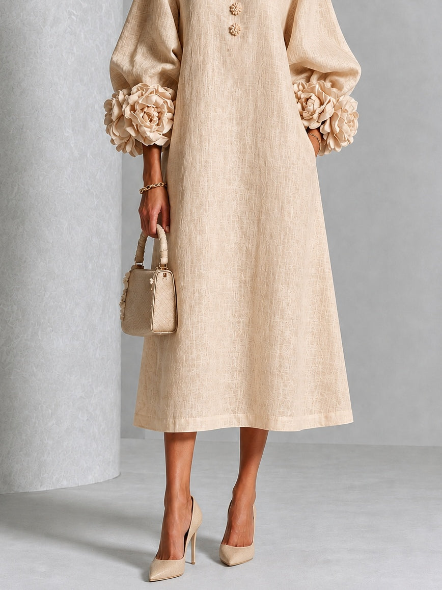 Flavie | Robe Boutonnée Fleurie Beige