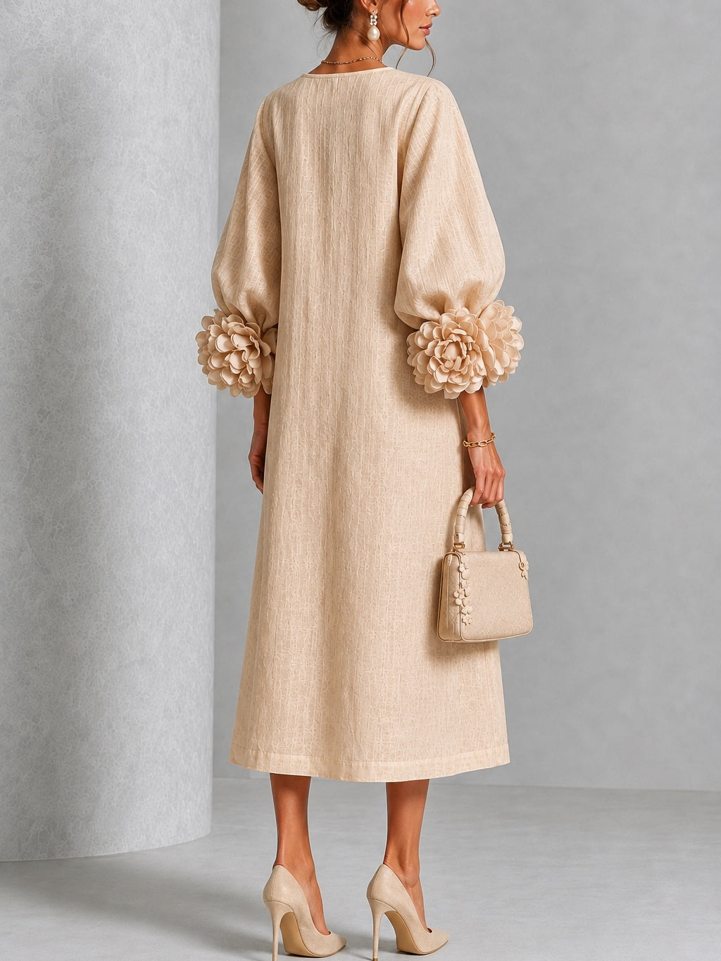 Flavie | Robe Boutonnée Fleurie Beige