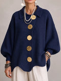 Milena | Cardigan Oversize Côtelé à Bord Festonné, Bleu Marine