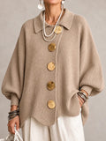 Iolanda | Cardigan Oversize Côtelé à Bord Festonné, Beige Sable