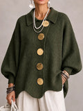 Elvira | Cardigan Oversize Côtelé à Bord Festonné, Vert Olive