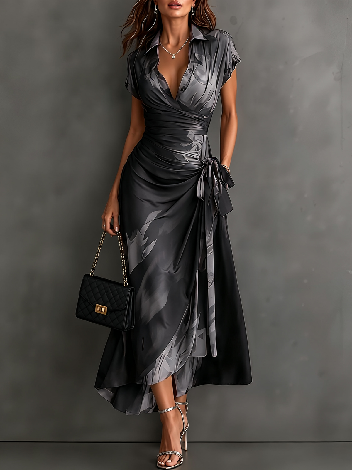 Victorine | Robe Portefeuille Imprimée Rouge et Noir