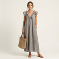 Giulia | Robe Maxi en Mélange de Lin à Volants et Décolleté en V
