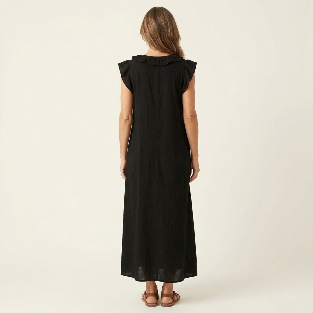 Giulia | Robe Maxi en Mélange de Lin à Volants et Décolleté en V