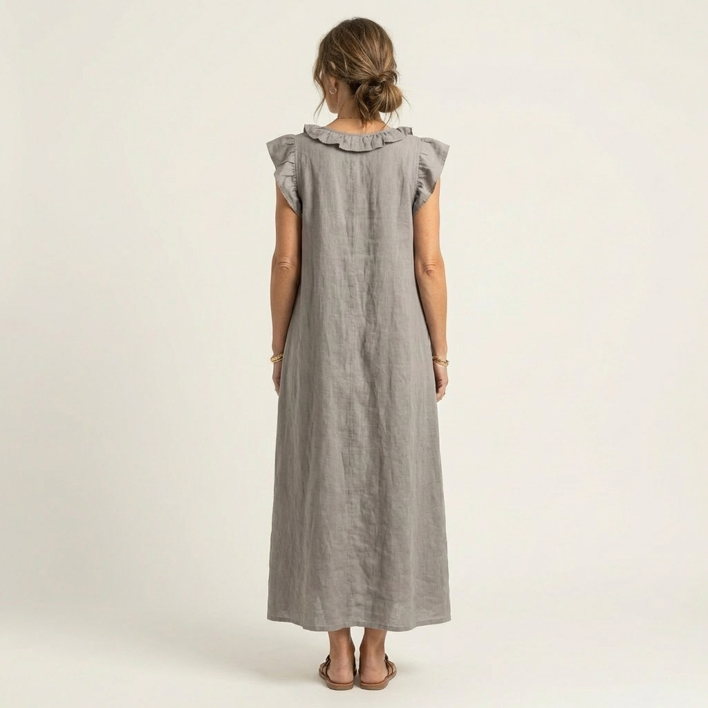 Giulia | Robe Maxi en Mélange de Lin à Volants et Décolleté en V