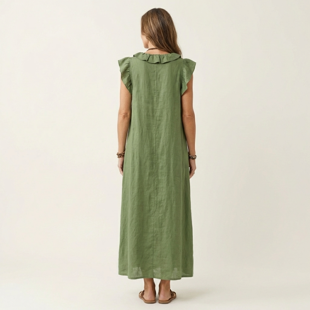 Giulia | Robe Maxi en Mélange de Lin à Volants et Décolleté en V