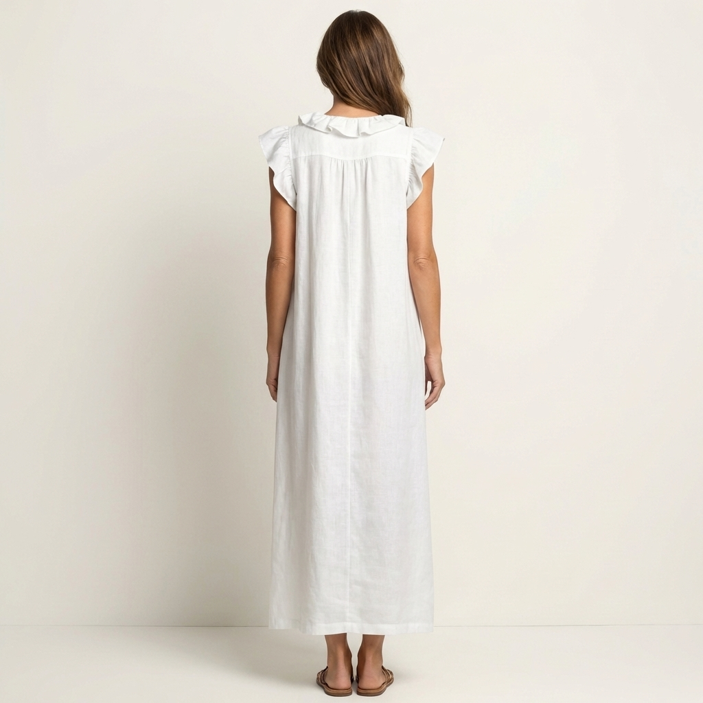 Giulia | Robe Maxi en Mélange de Lin à Volants et Décolleté en V