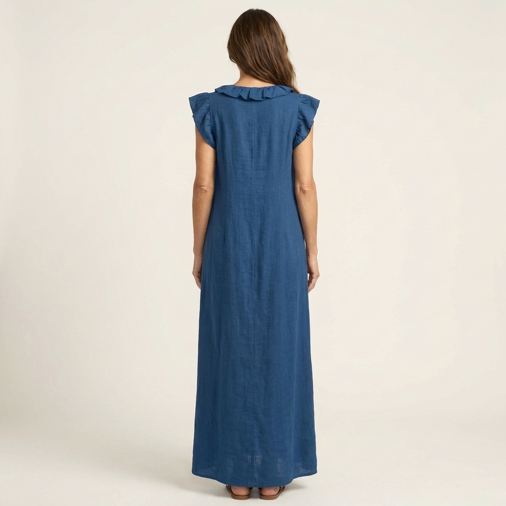 Giulia | Robe Maxi en Mélange de Lin à Volants et Décolleté en V