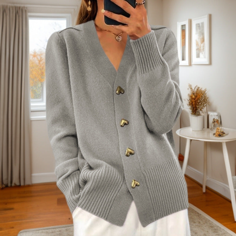 Laure | Cardigan à Col V et Boutons Dorés