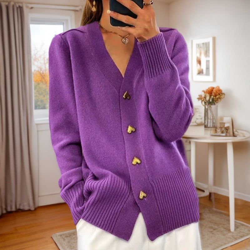 Laure | Cardigan à Col V et Boutons Dorés