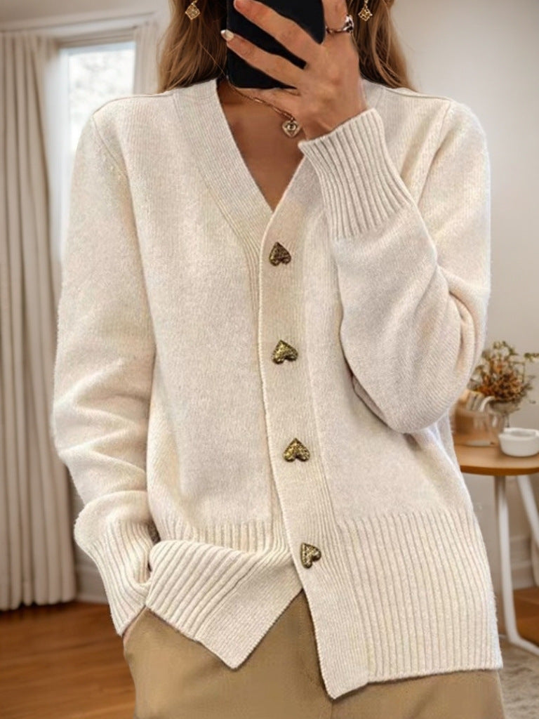 Laure | Cardigan à Col V et Boutons Dorés