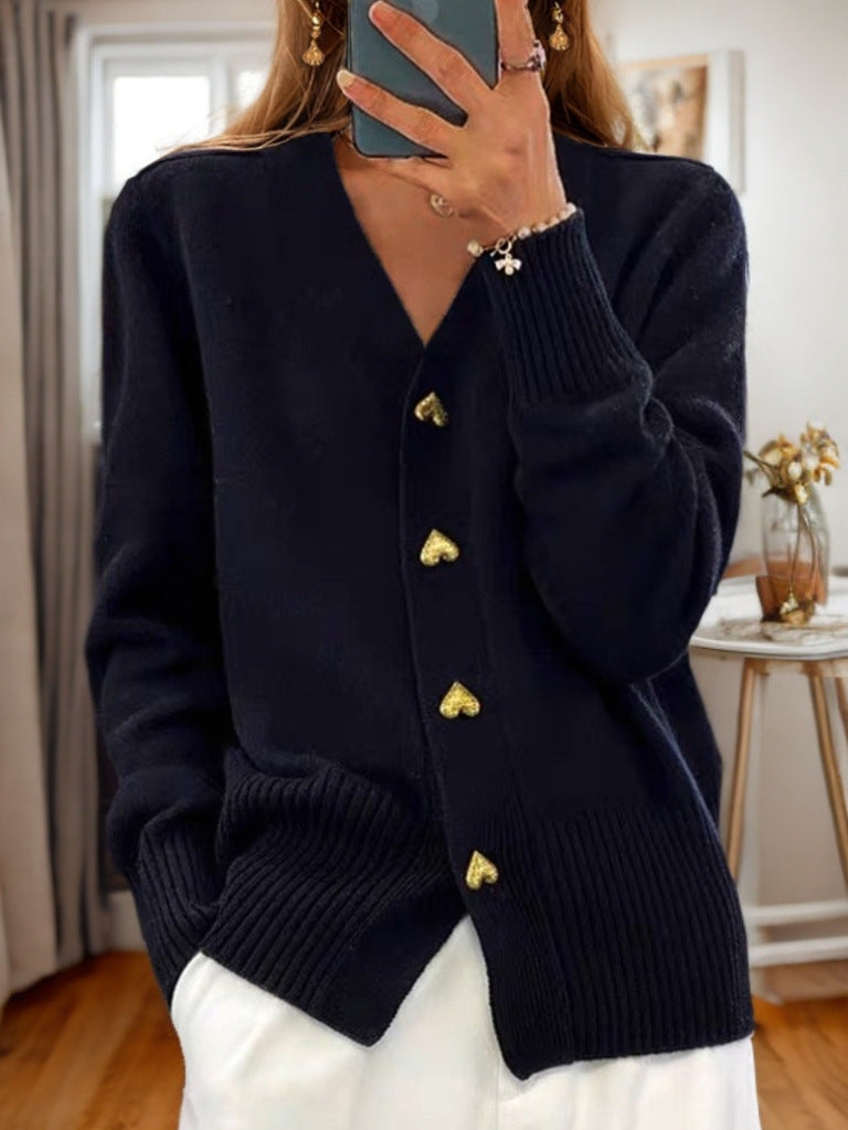 Laure | Cardigan à Col V et Boutons Dorés