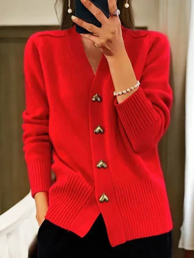 Laure | Cardigan à Col V et Boutons Dorés