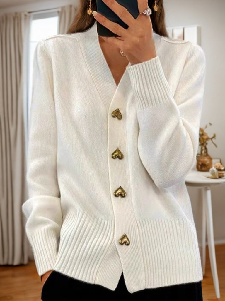 Laure | Cardigan à Col V et Boutons Dorés