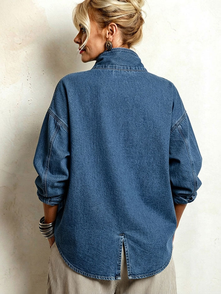 Isotta | Chemise Oversize en Denim à Boutonnage Diagonal, Bleu