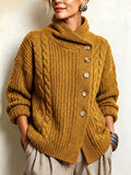 Tullia | Cardigan en Maille Torsadée à Fermeture Asymétrique, Moutarde