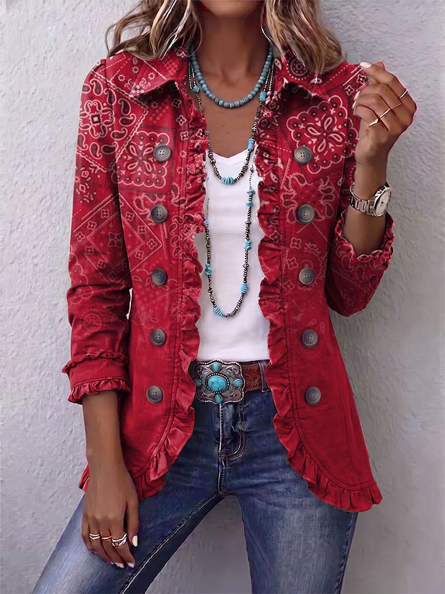 CRISELLE | Veste bohème à motif cachemire ombré avec volants