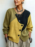 Ottavia | Cardigan Oversize Color Block en Maille, Vert Olive et Moutarde