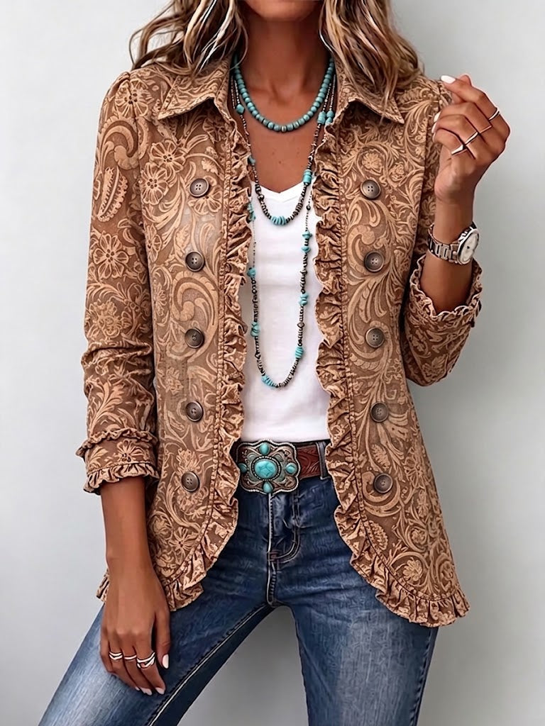 VYCLARA | Veste bohème vintage florale avec volants