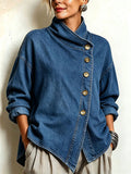 Isotta | Chemise Oversize en Denim à Boutonnage Diagonal, Bleu